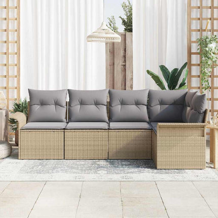 Havesofa Sæt med pude 5 pcs Beige polyrattan