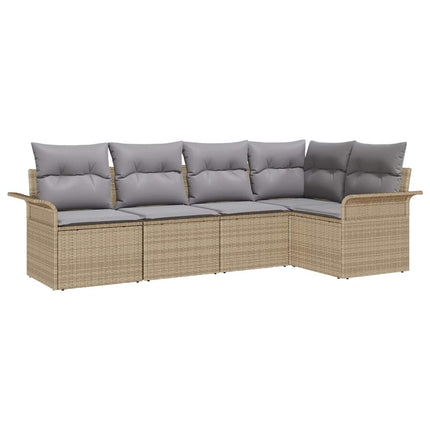 Havesofa Sæt med pude 5 pcs Beige polyrattan