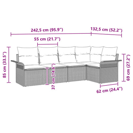 Havesofa Sæt 5 stk. Grå polyrattan