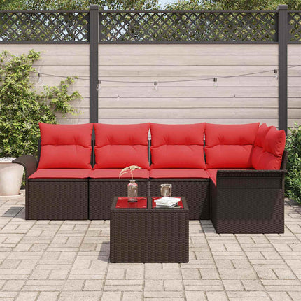 Havesofa Sæt med pude 6 pcs Brun polyrattan