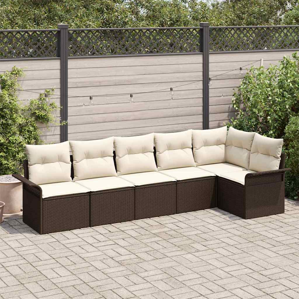 Havesofa Sæt med pude 6 pcs Brun polyrattan