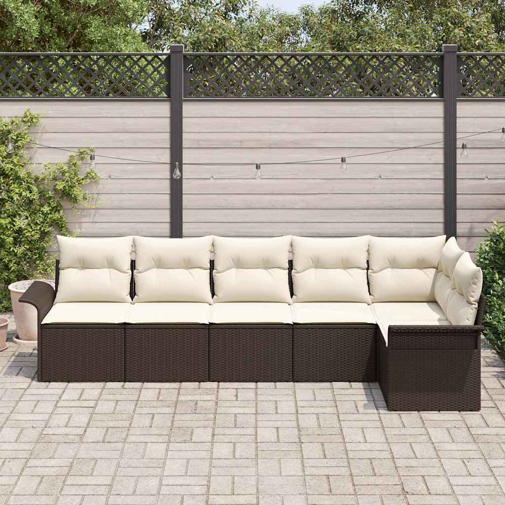 Havesofa Sæt med pude 6 pcs Brun polyrattan