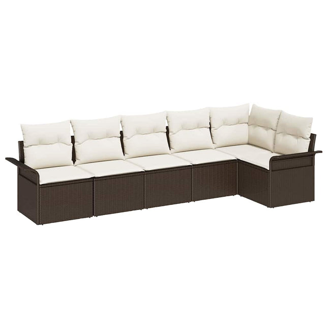 Havesofa Sæt med pude 6 pcs Brun polyrattan