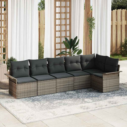 Havesofa Sæt med pude 6 pcs Grå polyrattan