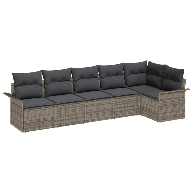 Havesofa Sæt med pude 6 pcs Grå polyrattan
