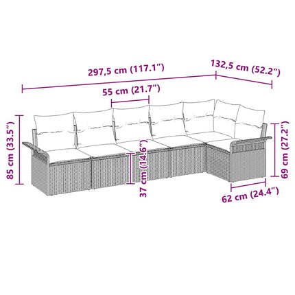Havesofa Sæt med pude 6 pcs Grå polyrattan