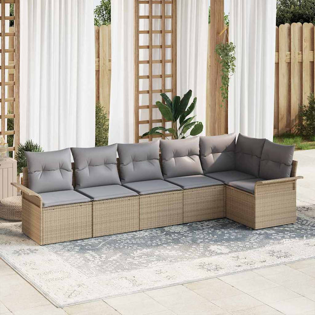Havesofa Sæt med pude 6 pcs Beige polyrattan