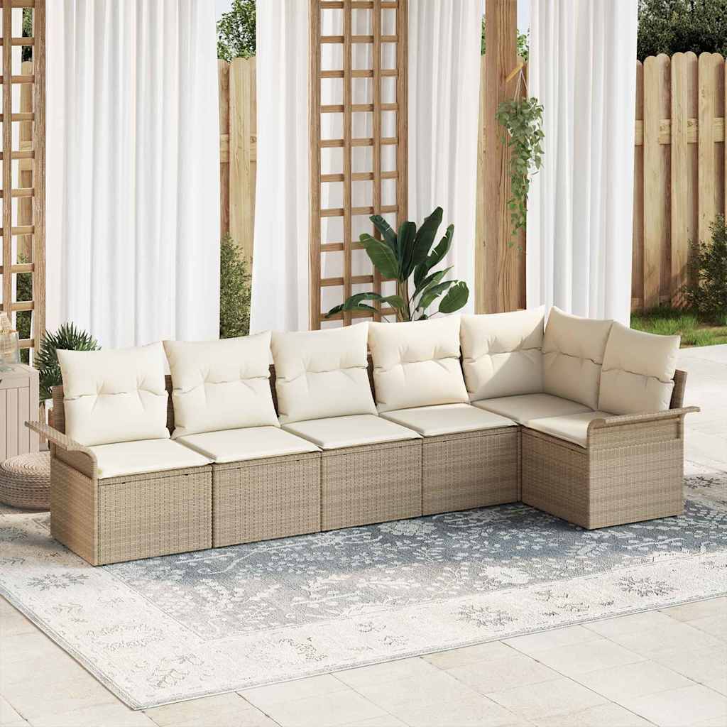 Havesofa Sæt med pude 6 pcs Beige polyrattan