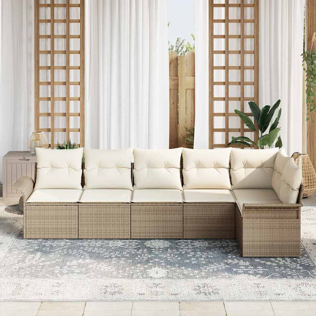 Havesofa Sæt med pude 6 pcs Beige polyrattan