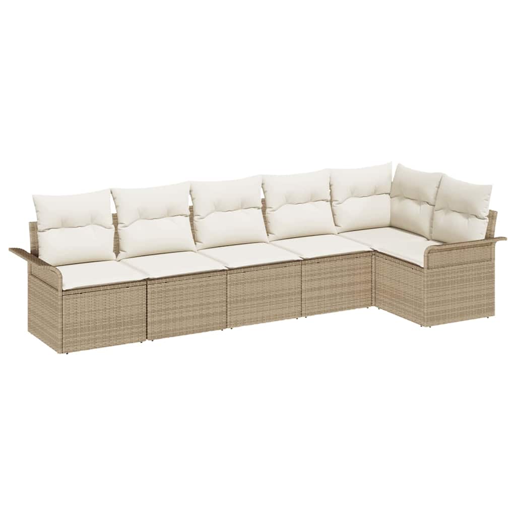 Havesofa Sæt med pude 6 pcs Beige polyrattan