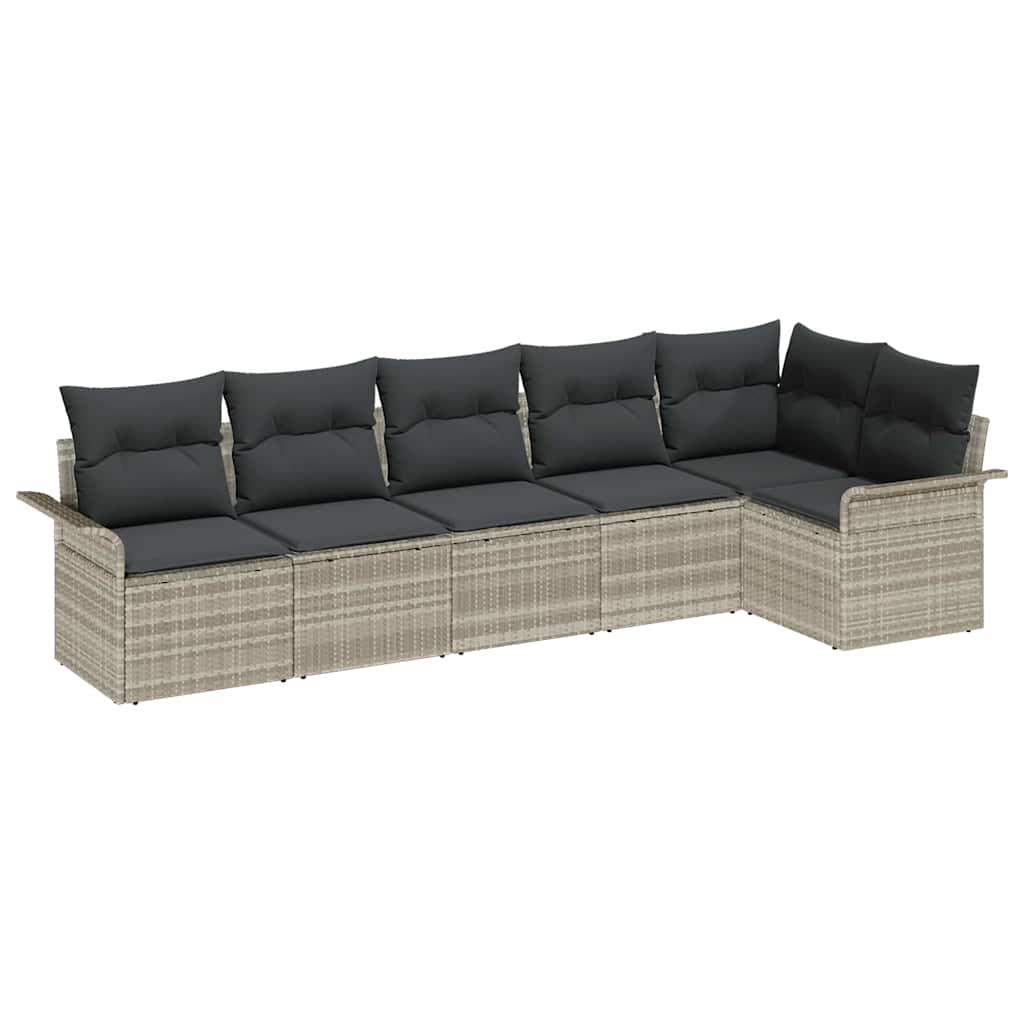 Havesofa Sæt med pude 6 pcs Lysegrå polyrattan