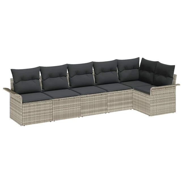 Havesofa Sæt med pude 6 pcs Lysegrå polyrattan