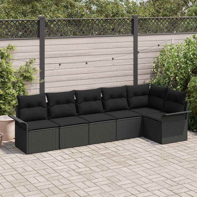 Havesofa Sæt med pude 6 pcs Sort polyrattan