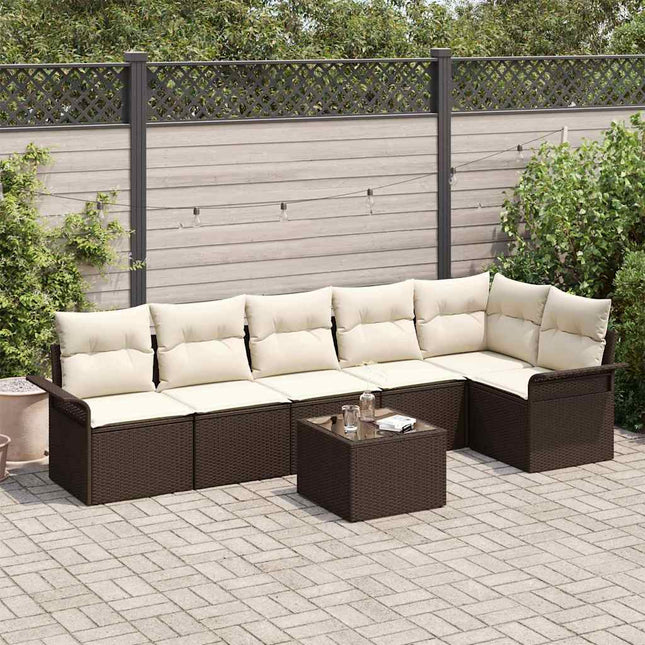 Havesofa Sæt med pude 7 pcs Brun polyrattan
