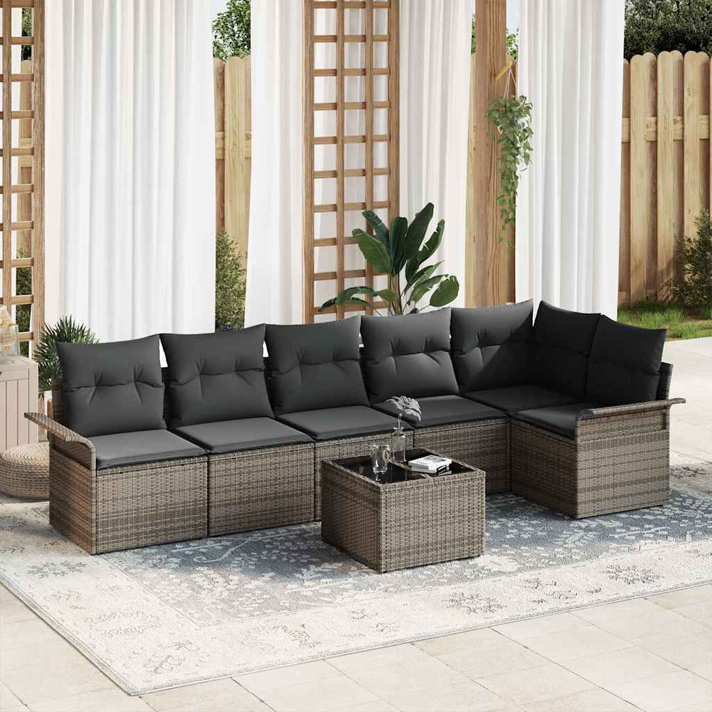 Havesofa Sæt med pude 7 pcs Grå polyrattan
