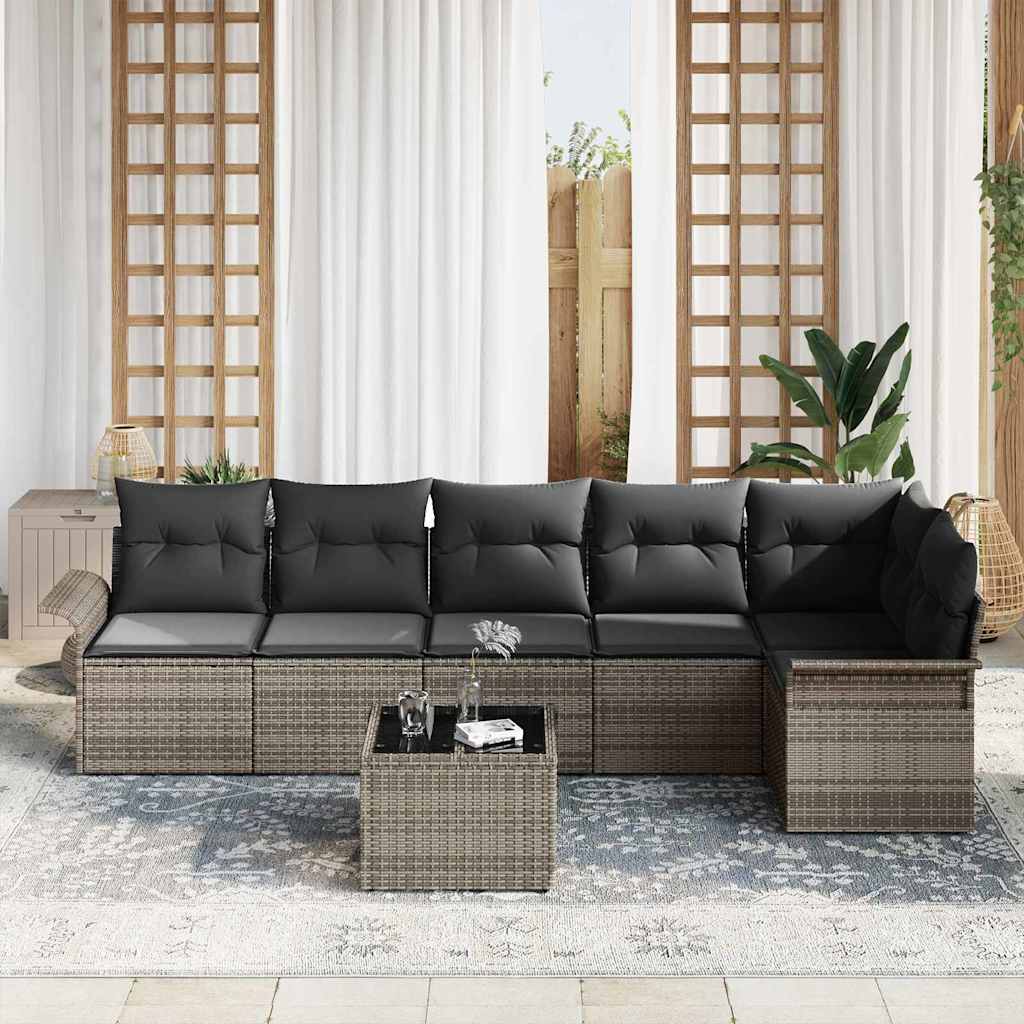 Havesofa Sæt med pude 7 pcs Grå polyrattan