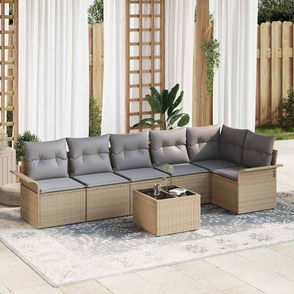 Havesofa Sæt 7 stk. Beige polyrattan
