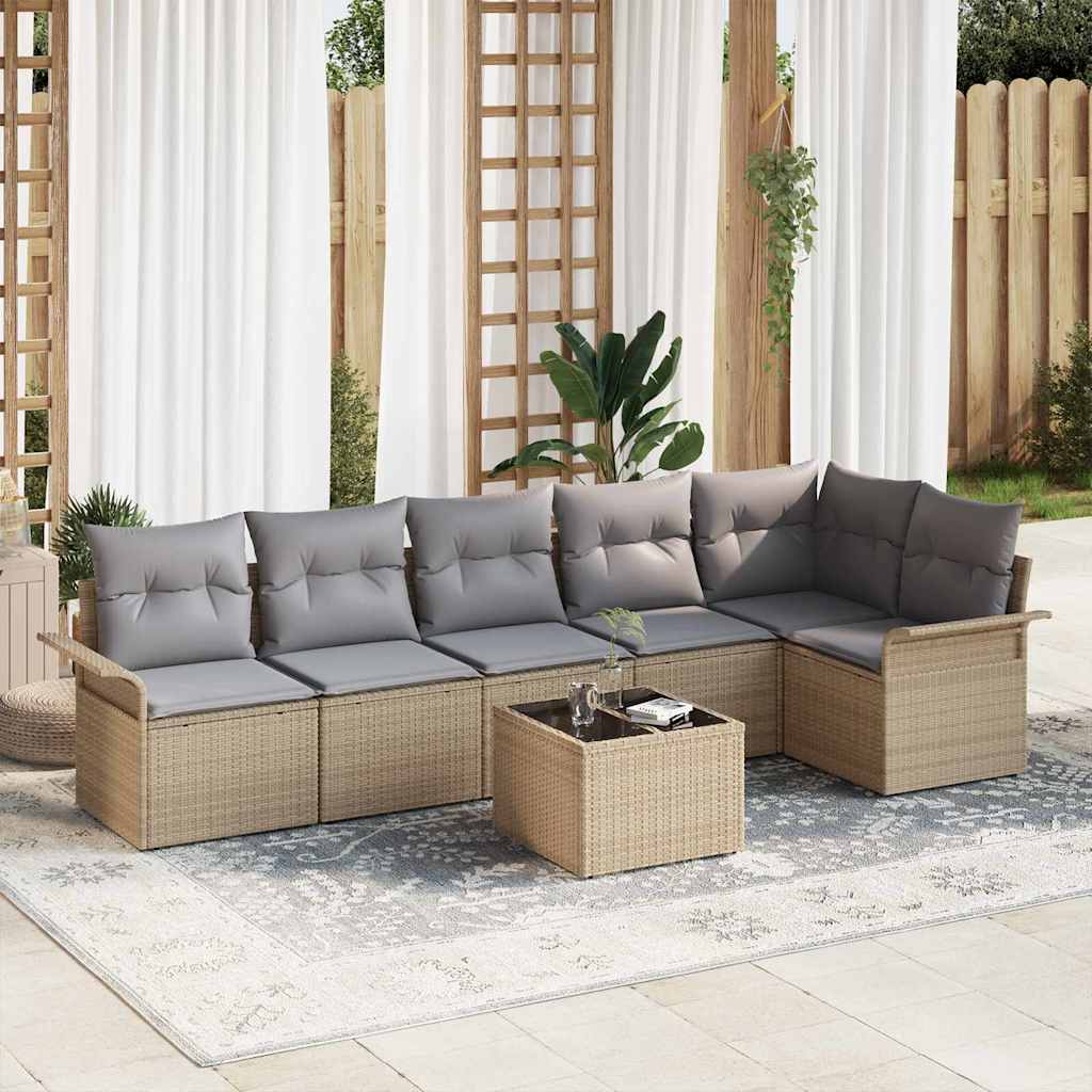 Havesofa Sæt med pude 7 pcs Beige polyrattan