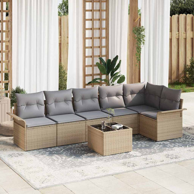 Havesofa Sæt med pude 7 pcs Beige polyrattan