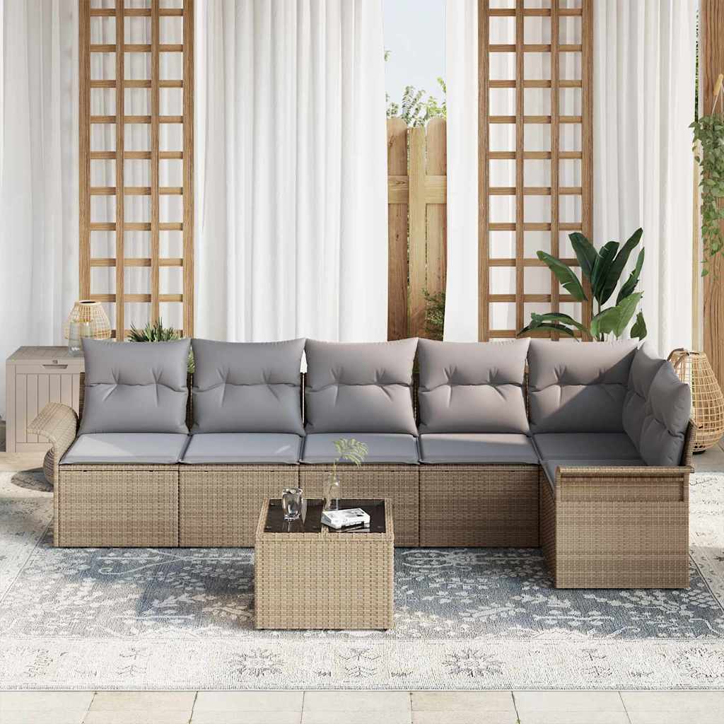 Havesofa Sæt med pude 7 pcs Beige polyrattan