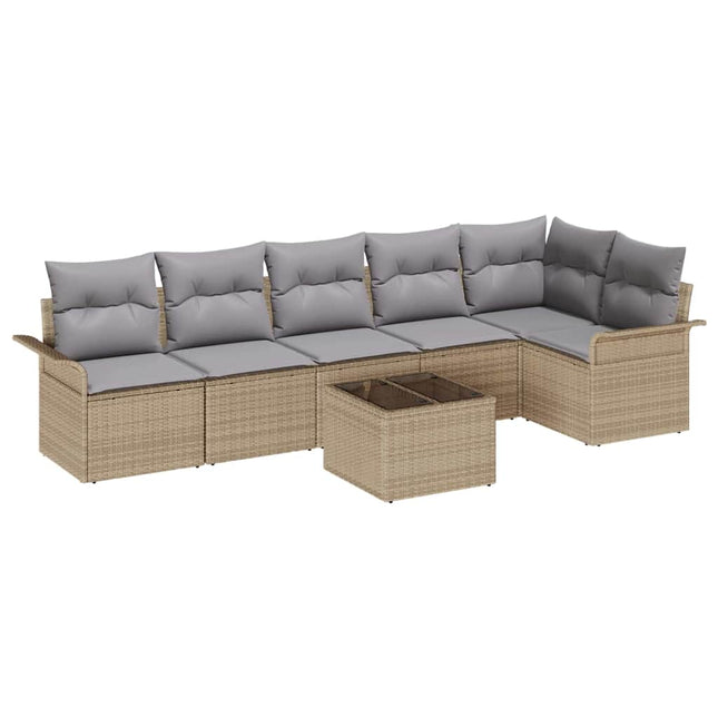 Havesofa Sæt med pude 7 pcs Beige polyrattan