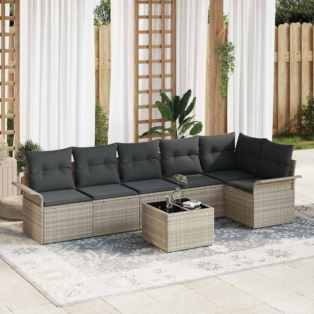 Havesofa Sæt med pude 7 pcs Lysegrå polyrattan