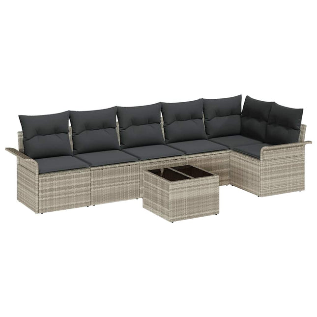 Havesofa Sæt med pude 7 pcs Lysegrå polyrattan
