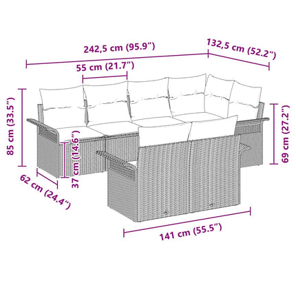 Havesofa Sæt med pude 7 pcs Brun polyrattan
