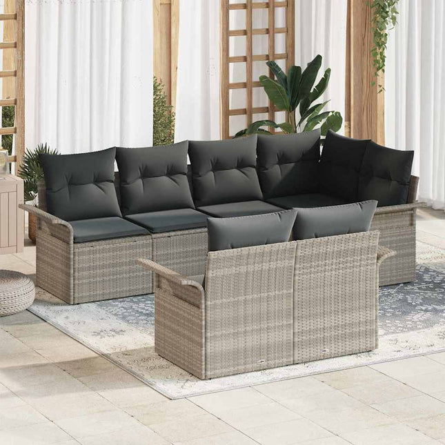 Havesofa Sæt med pude 7 pcs Lysegrå polyrattan