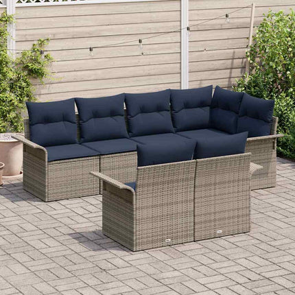 Havesofa Sæt med pude 7 pcs Grå polyrattan