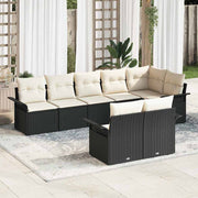 Havesofa Sæt med pude 8 pcs Sort polyrattan