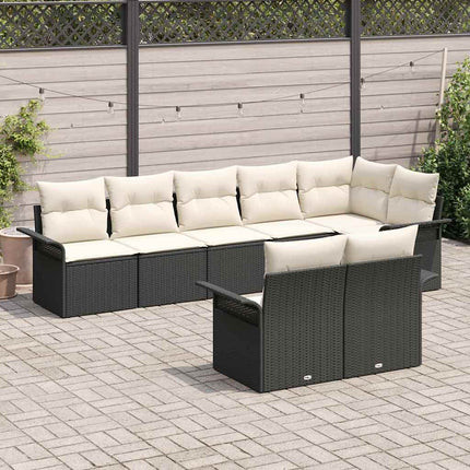 Havesofa Sæt med pude 8 pcs Sort polyrattan