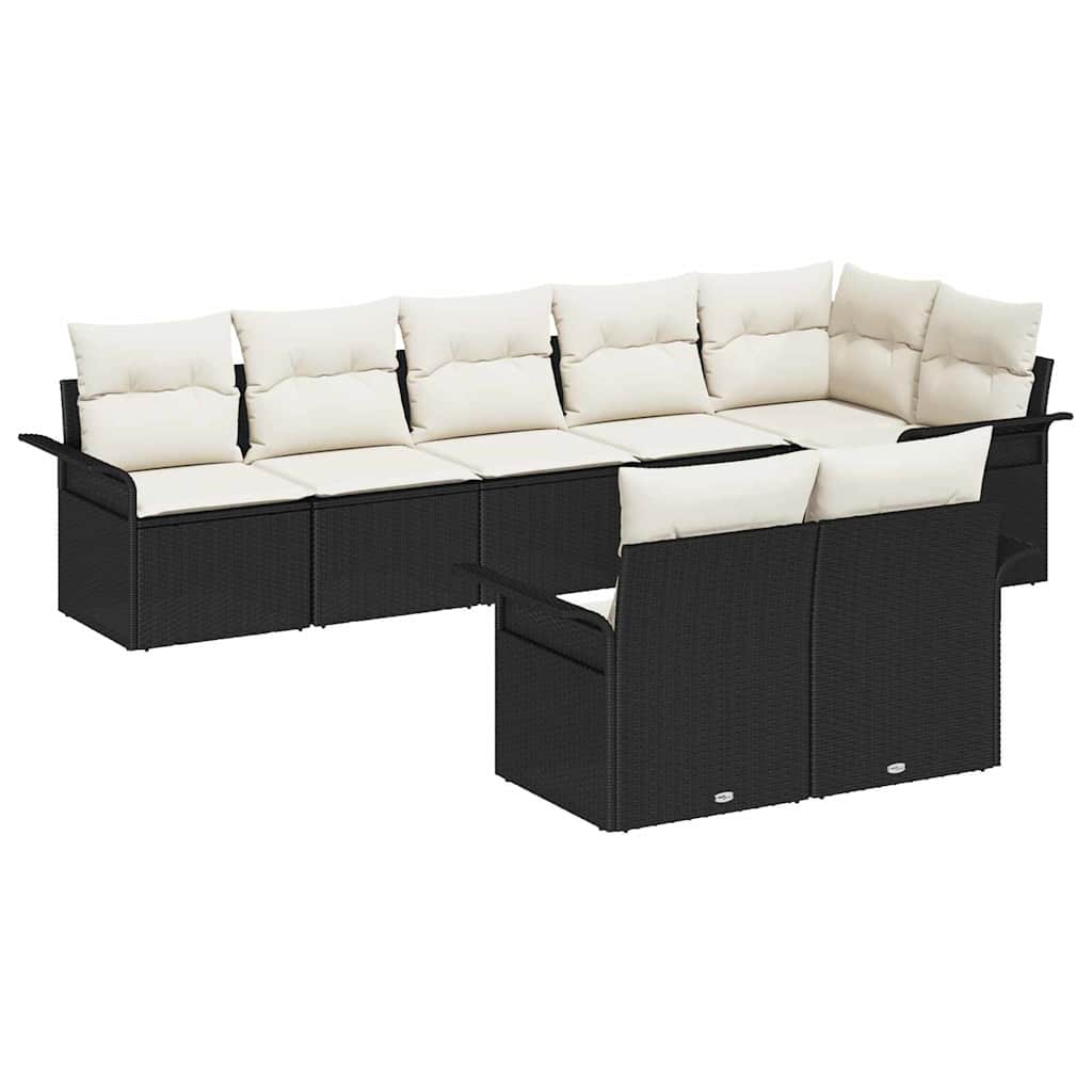 Havesofa Sæt med pude 8 pcs Sort polyrattan