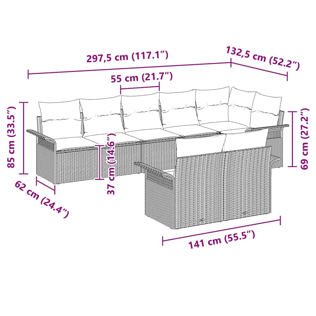 Havesofa Sæt med pude 8 pcs Sort polyrattan