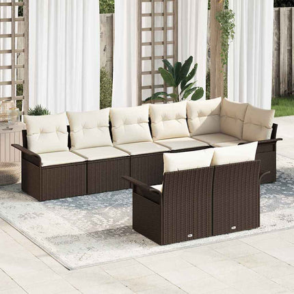 Havesofa Sæt med pude 8 pcs Brun polyrattan
