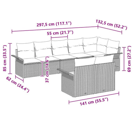 Havesofa Sæt med pude 8 pcs Brun polyrattan
