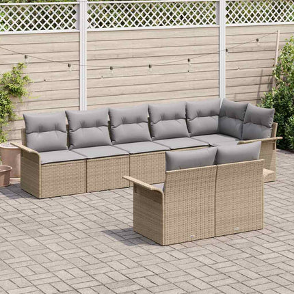 Havesofa Sæt med pude 8 pcs Beige polyrattan