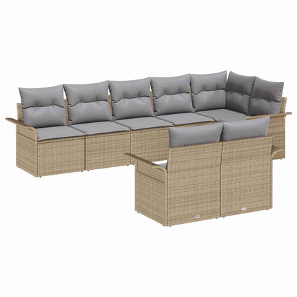Havesofa Sæt med pude 8 pcs Beige polyrattan