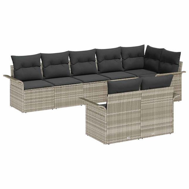 Havesofa Sæt med pude 8 pcs Lysegrå polyrattan