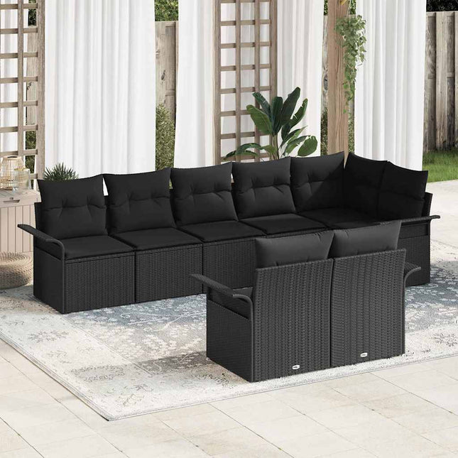 Havesofa Sæt med pude 8 pcs Sort polyrattan