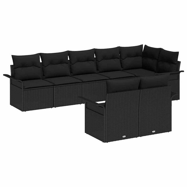Havesofa Sæt med pude 8 pcs Sort polyrattan
