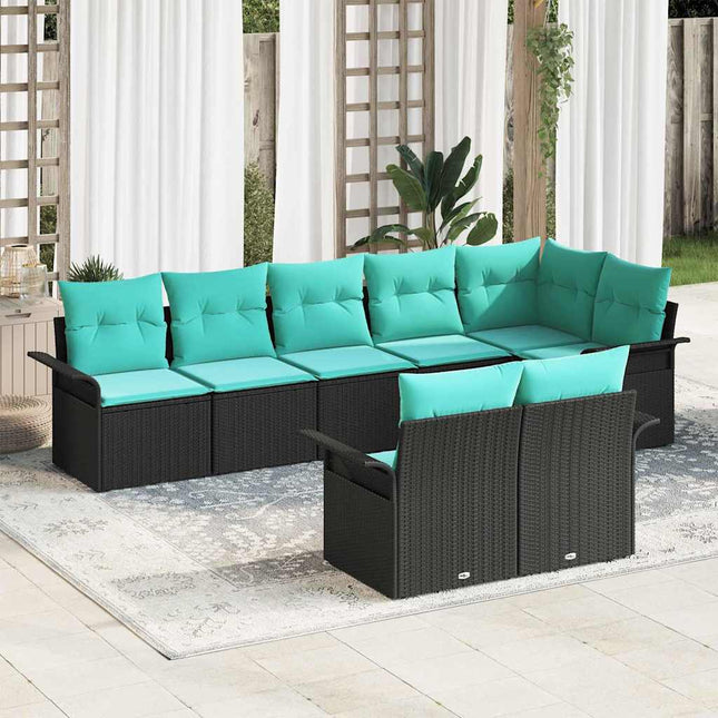 Havesofa Sæt med pude 8 pcs Sort polyrattan