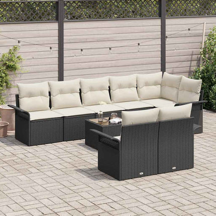 Havesofa Sæt med pude 9 pcs Sort polyrattan