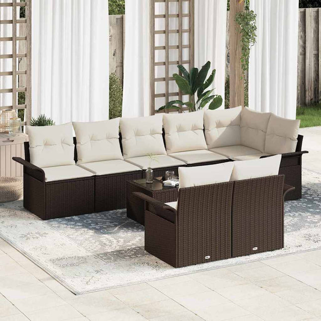 Havesofa Sæt med pude 9 pcs Brun Poly rattan