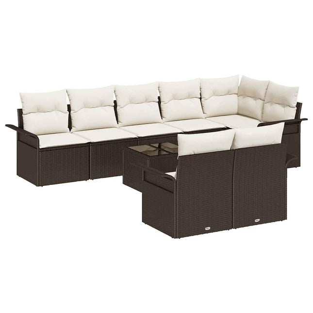 Havesofa Sæt med pude 9 pcs Brun Poly rattan