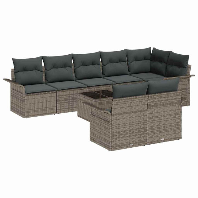 Havesofa Sæt med pude 9 pcs Grå Poly rattan