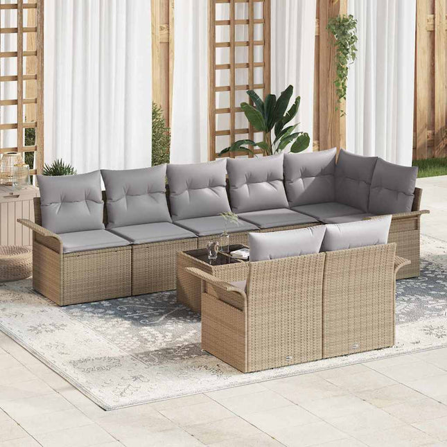 Havesofa Sæt med pude 9 pcs Beige Poly rattan