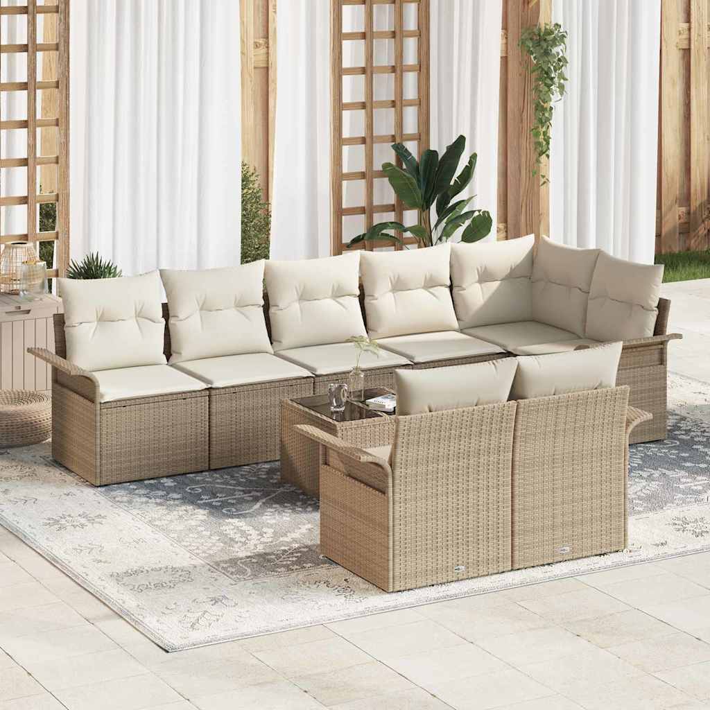 Havesofa Sæt med pude 9 pcs Beige Poly rattan