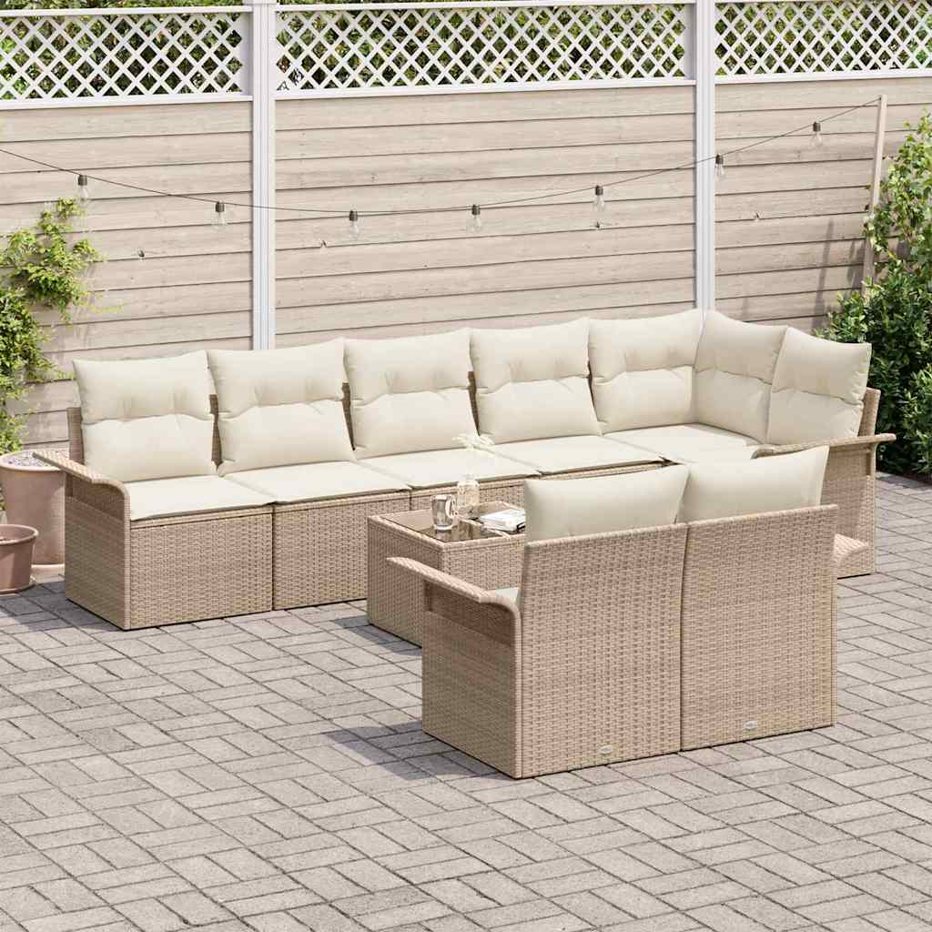 Havesofa Sæt med pude 9 pcs Beige Poly rattan