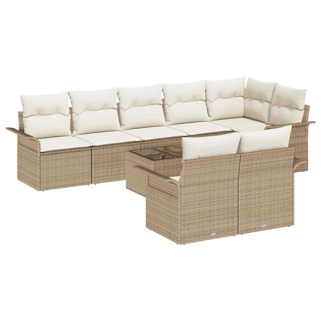Havesofa Sæt med pude 9 pcs Beige Poly rattan